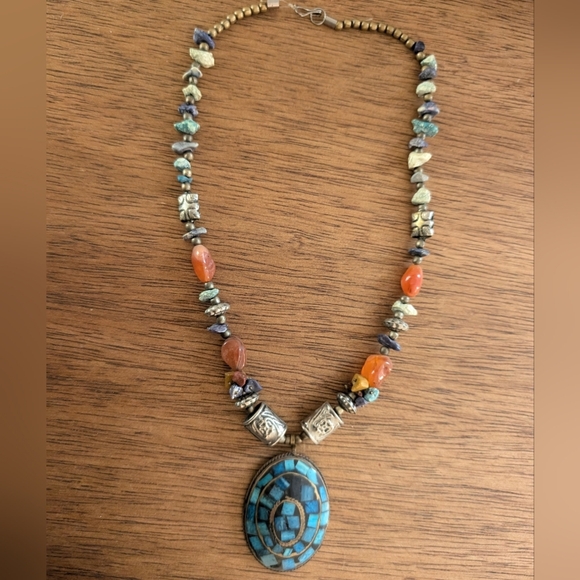 Vintage Antique Ancient Pendant Turquoise Necklace Boho Western Style - Picture 8 of 8